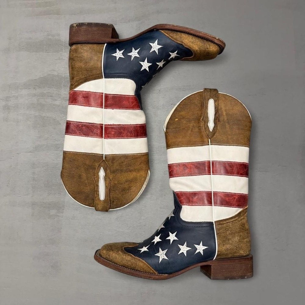 J.B. Dillon Old Glory Cowboy Boots Brown American Flag Stars Stripes 12 EE